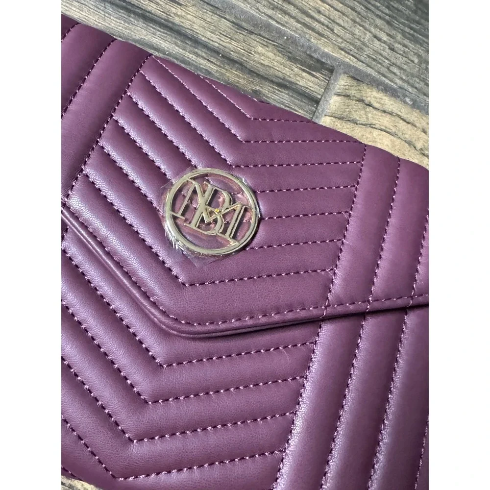 Studio Badgley Mischka Quilted‎ Chevron Clutch Wallet Plum NWT